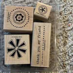 Stampin' Up! Wood Rubber Stamp Set - Black on Natural Wood Friendship Shapes